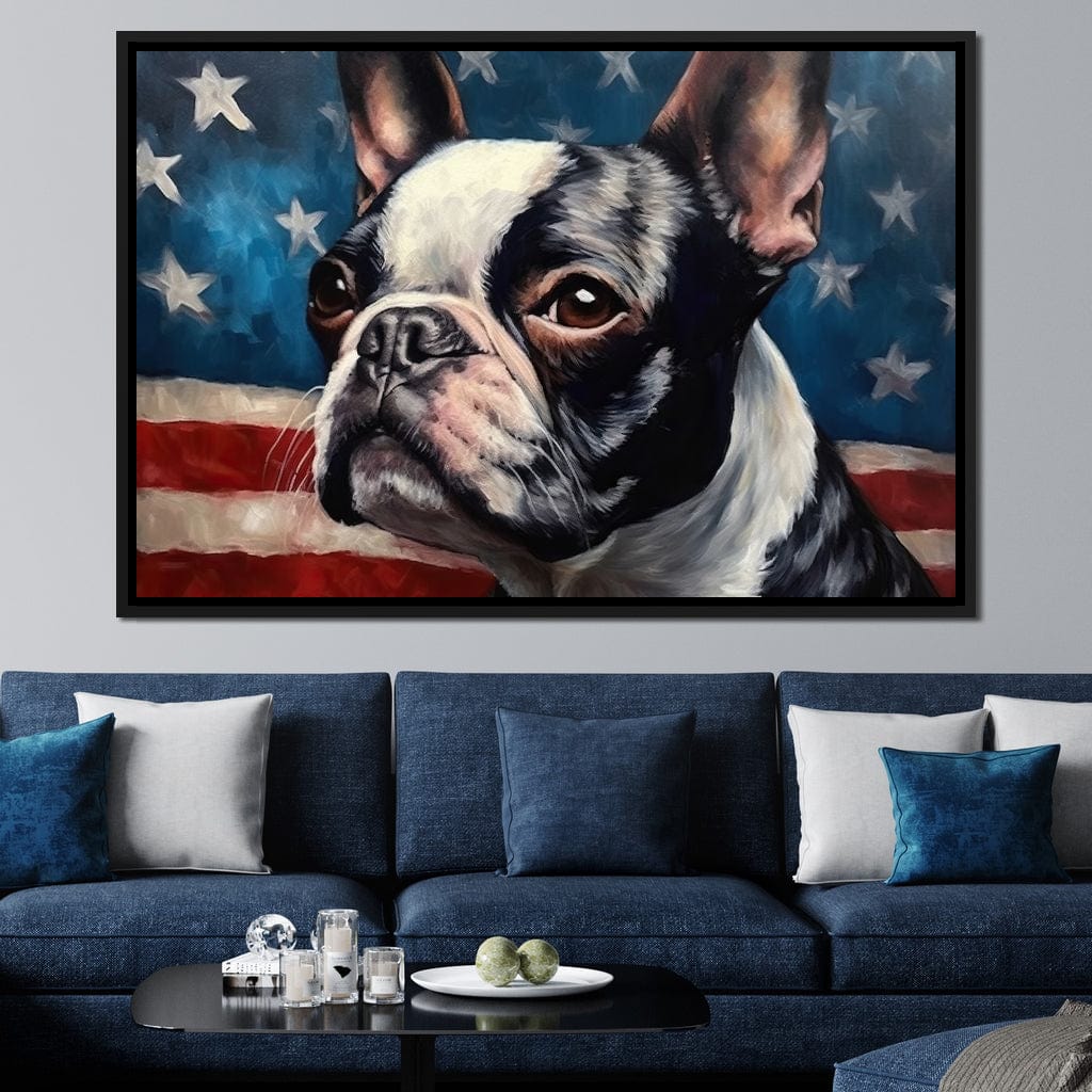Land of the Brave Boston Terrier Canvas Wall Art