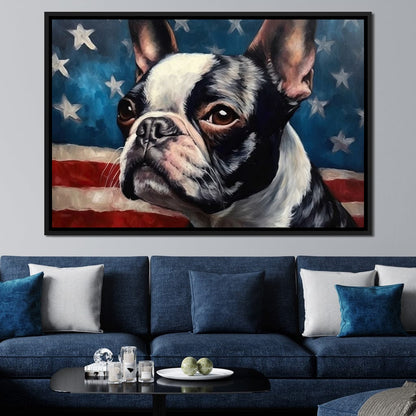 Land of the Brave Boston Terrier Canvas Wall Art