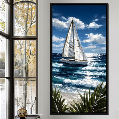 Sailboat Journey Over Turquoise Sea Canvas Wall Art