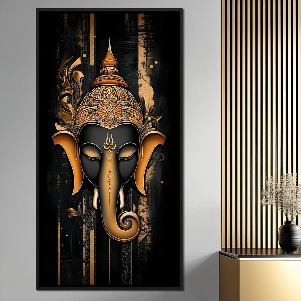Golden Divine Ganesha Aura Canvas Wall Art