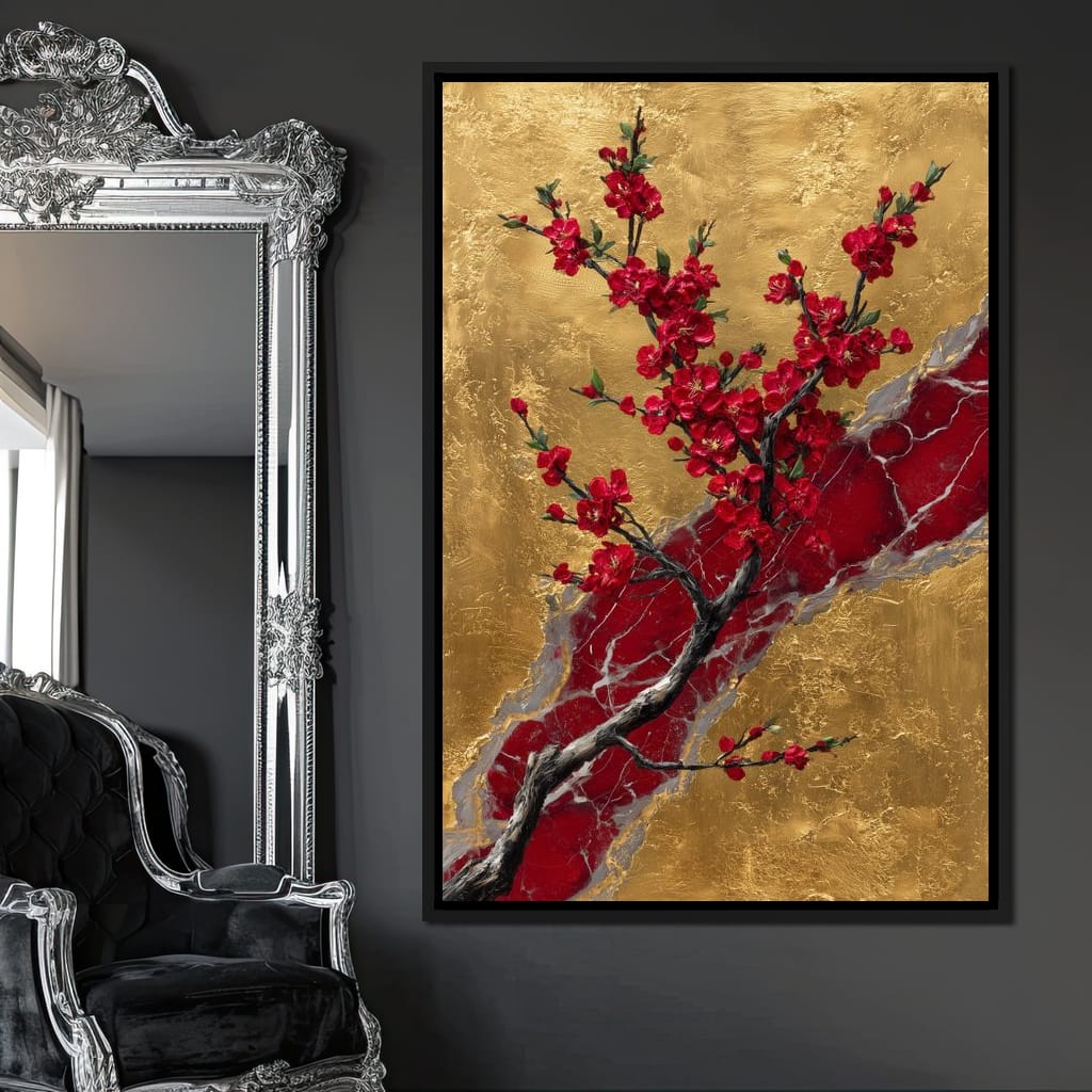Golden Blossom Ascension Canvas Wall Art