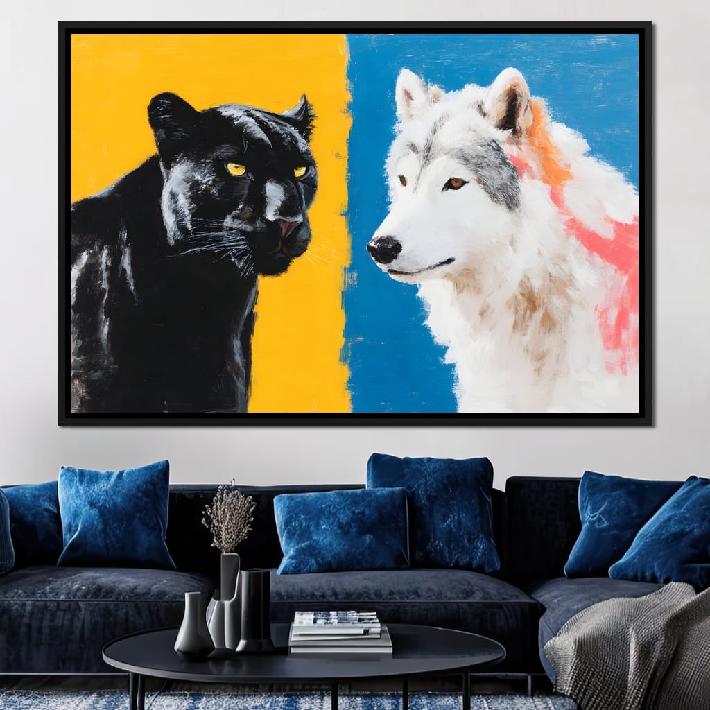 Panther And Wolf Color Clash Canvas Wall Art