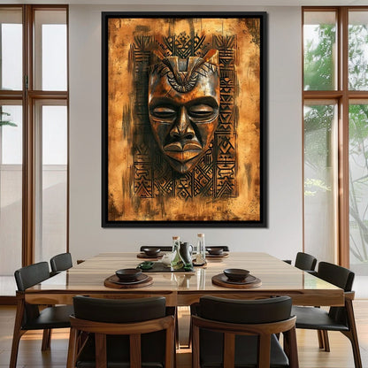 Ancient Tribal Mask Design Canvas Wall Art