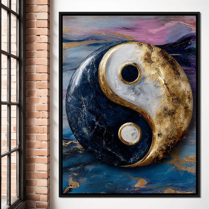 Golden Yin Yang Balance Flow Canvas Wall Art
