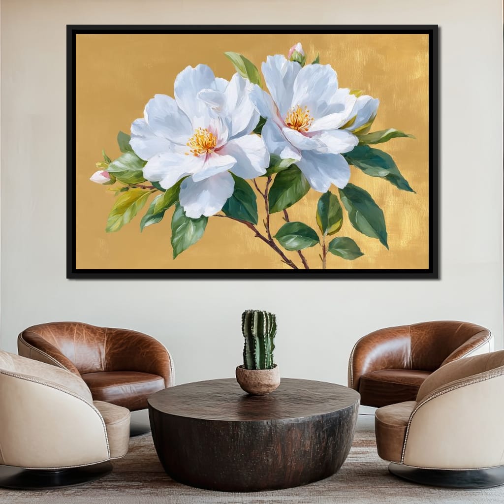 Golden Gardenia Duet Blooming Canvas Wall Art