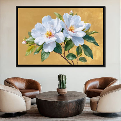 Golden Gardenia Duet Blooming Canvas Wall Art