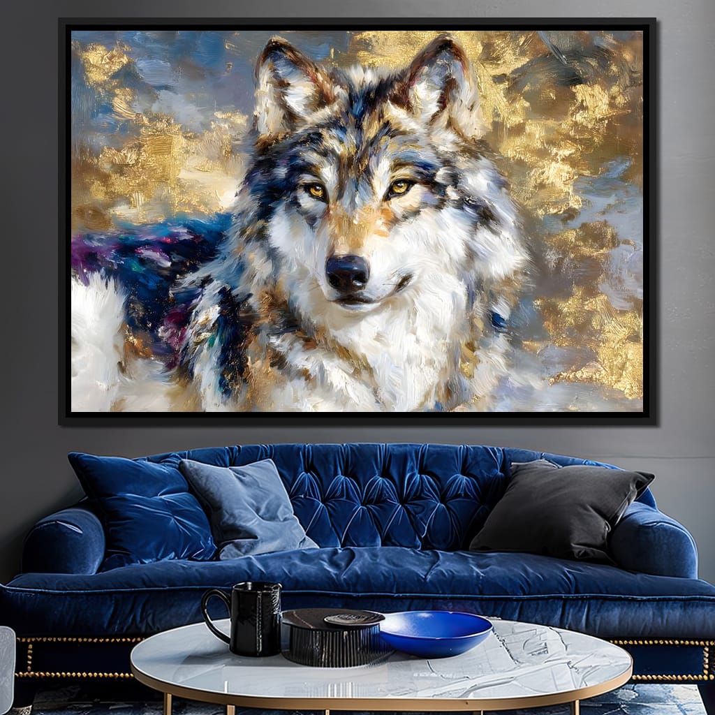 Golden Storm Wolf Portrait Canvas Wall Art