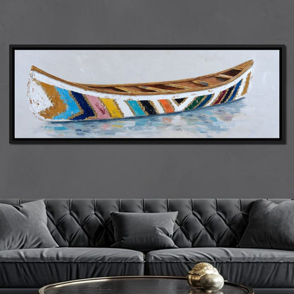Colorful Canoe Reflections Calm Canvas Wall Art