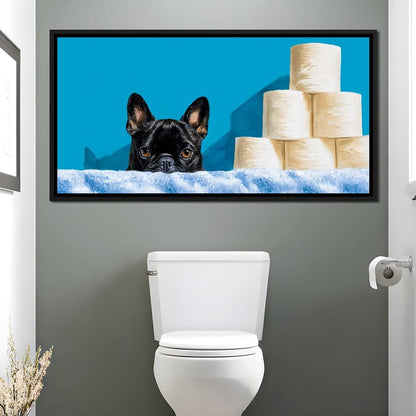 French Bulldog Bathroom Peek Canvas Wall Art