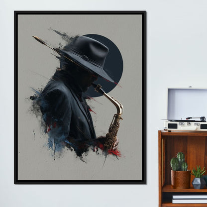 Midnight Saxophone Silhouette Canvas Wall Art