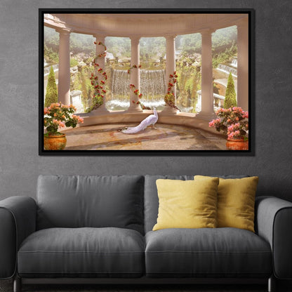 Classical Garden & Waterfall Canvas Wall Art