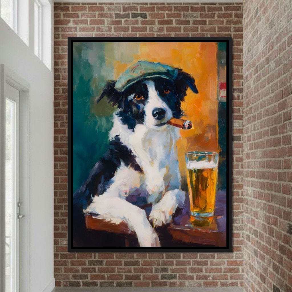 Cigar Dog Pub Portrait Oil Canvas Wall Art
