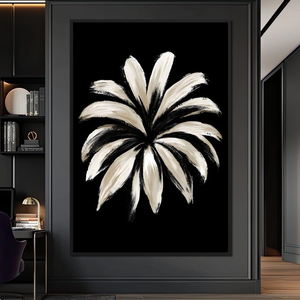 Monochrome Petals Reaching For Night Canvas Wall Art