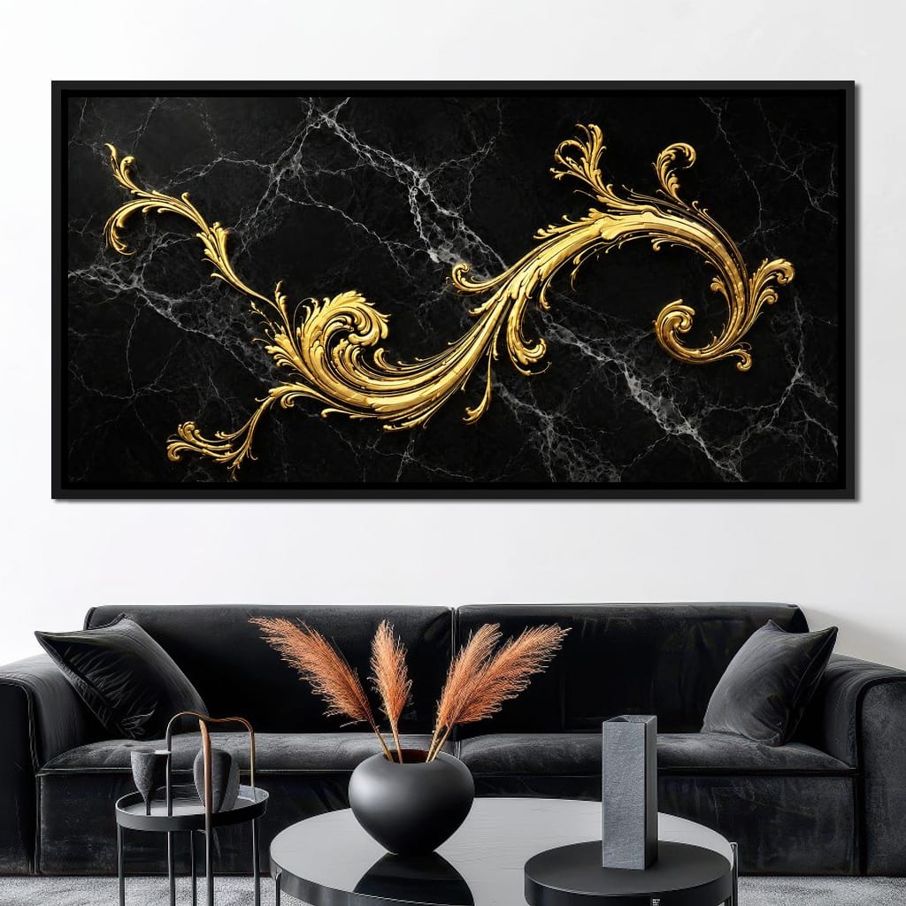 Baroque Flame on Obsidian Stone Canvas Wall Art