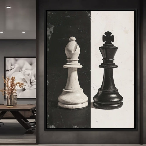 Black and White Chess Encounter Canvas Wall Art
