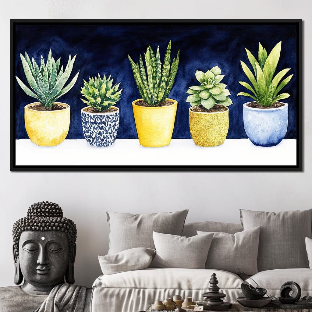 Succulent Symphony in Pots Canvas Wall Art