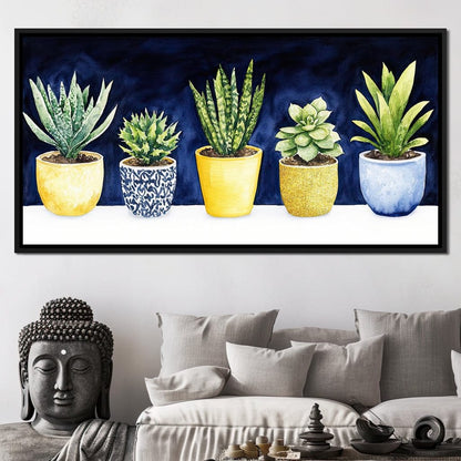 Succulent Symphony in Pots Canvas Wall Art
