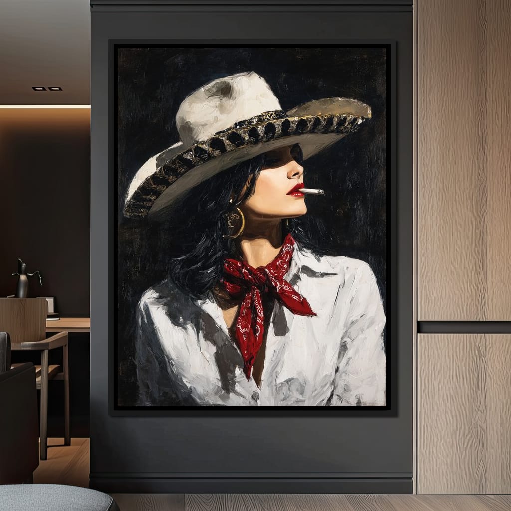 Noir Cowgirl Cigarette Glow Canvas Wall Art