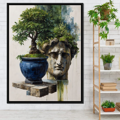 Blue Urn And Stone Head Grove Canvas Wall Art