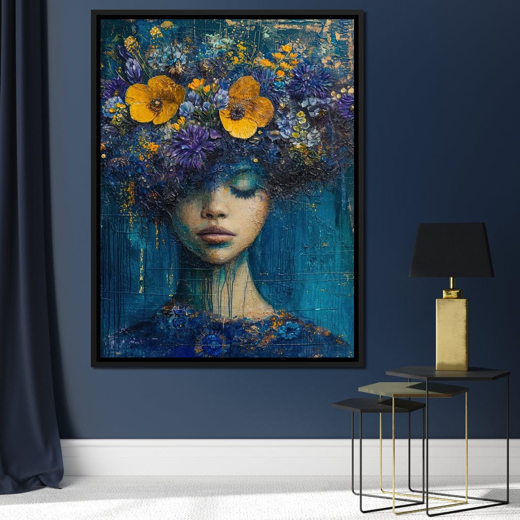 Floral Dreams in Indigo Depths Canvas Wall Art