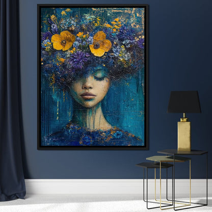 Floral Dreams in Indigo Depths Canvas Wall Art