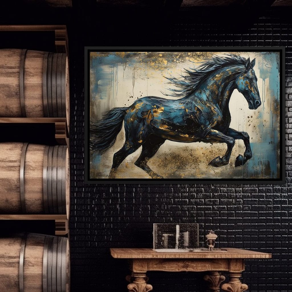 Gilded Teal Horse Canvas Wall Art
