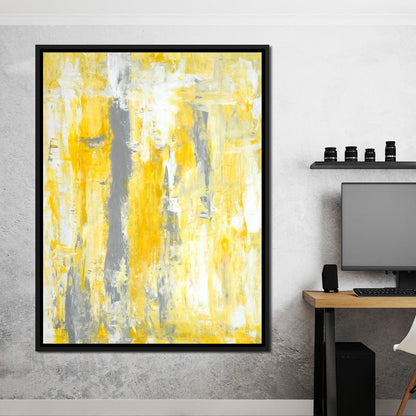 Grey & Yellow Abstract Art Painting Canvas Wall Art