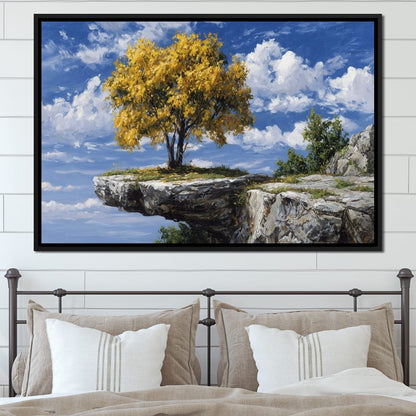 Golden Tree Sky Cliff View Canvas Wall Art