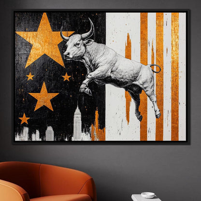 Bull Triumphs City Dreams Canvas Wall Art