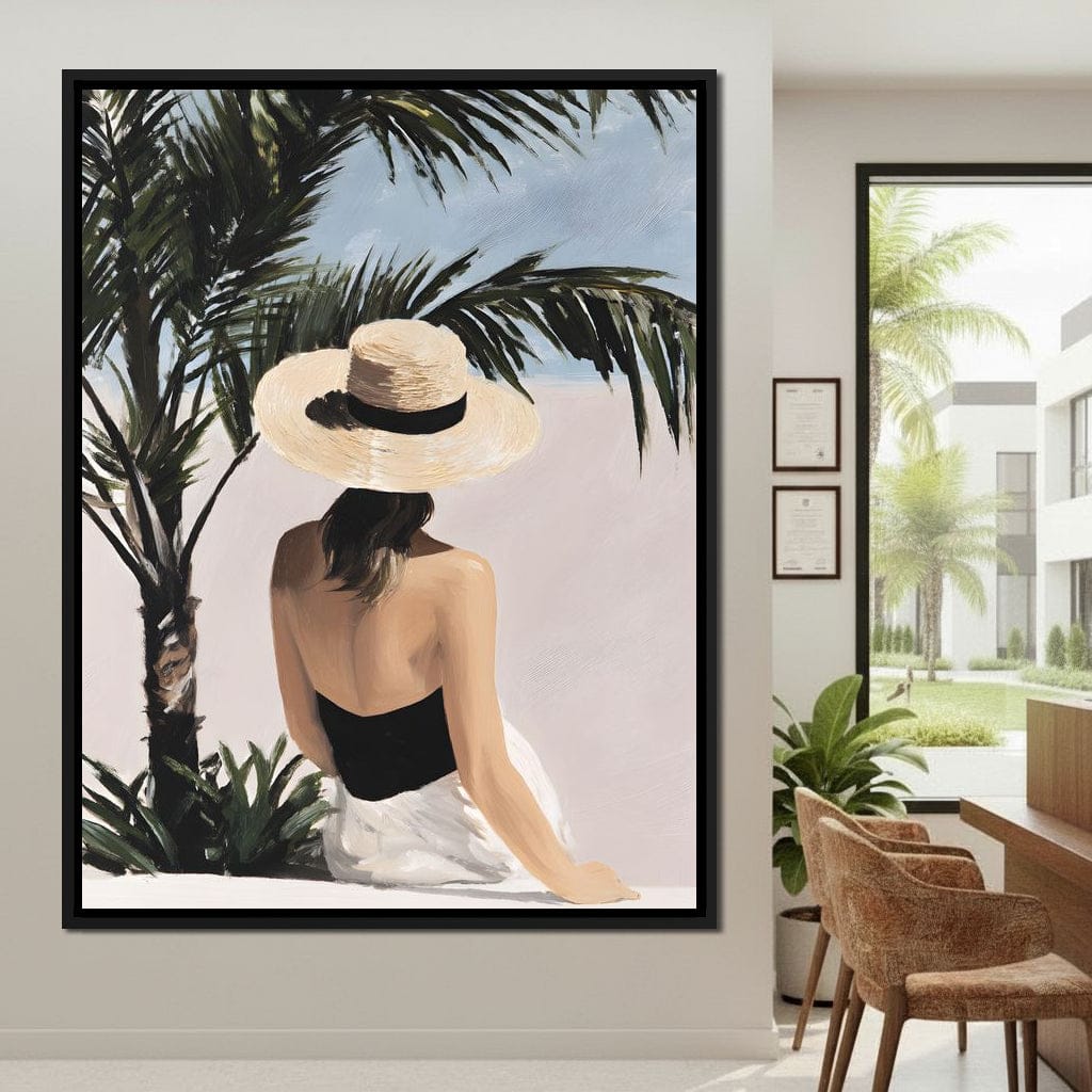 Coastal Palm Retreat Woman Hat Canvas Wall Art
