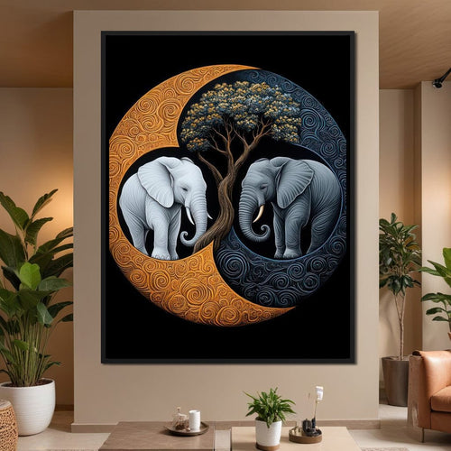 Elephant Yin-Yang Canvas Wall Art