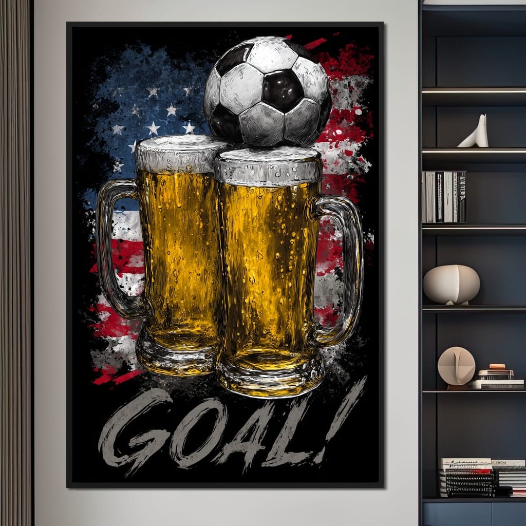USA Soccer Beer Mugs Goal Canvas Wall Art