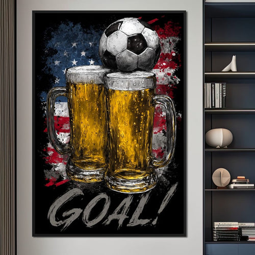 USA Soccer Beer Mugs Goal Canvas Wall Art