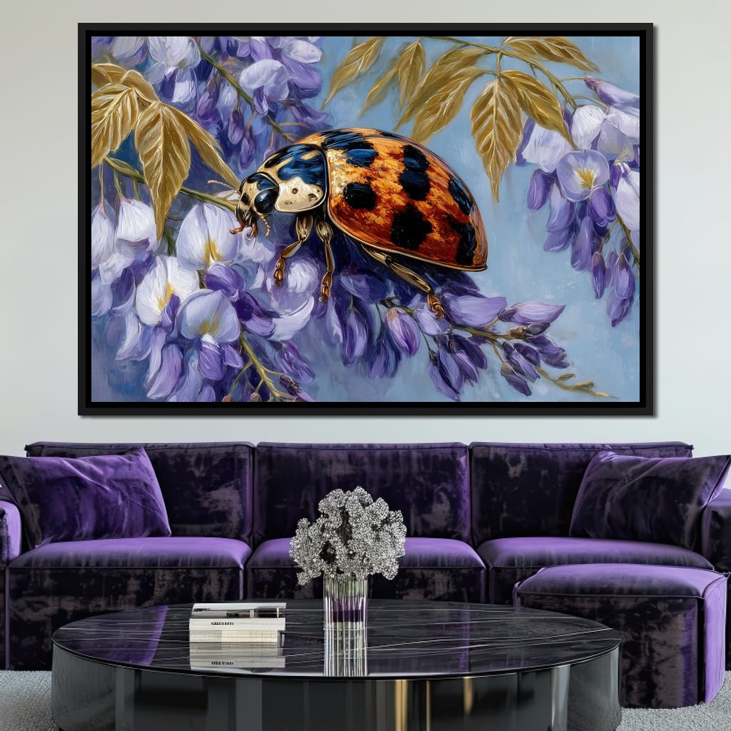 Ladybug On Wisteria Bloom Canvas Wall Art