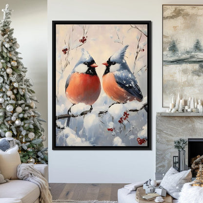 Winter Cardinals Berry Meeting Canvas Wall Art