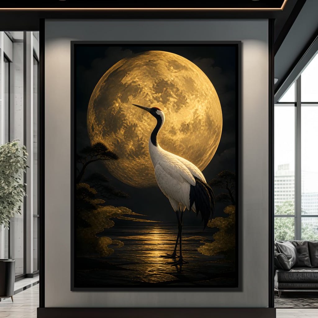 Crane Moonrise Canvas Wall Art