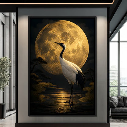 Crane Moonrise Canvas Wall Art