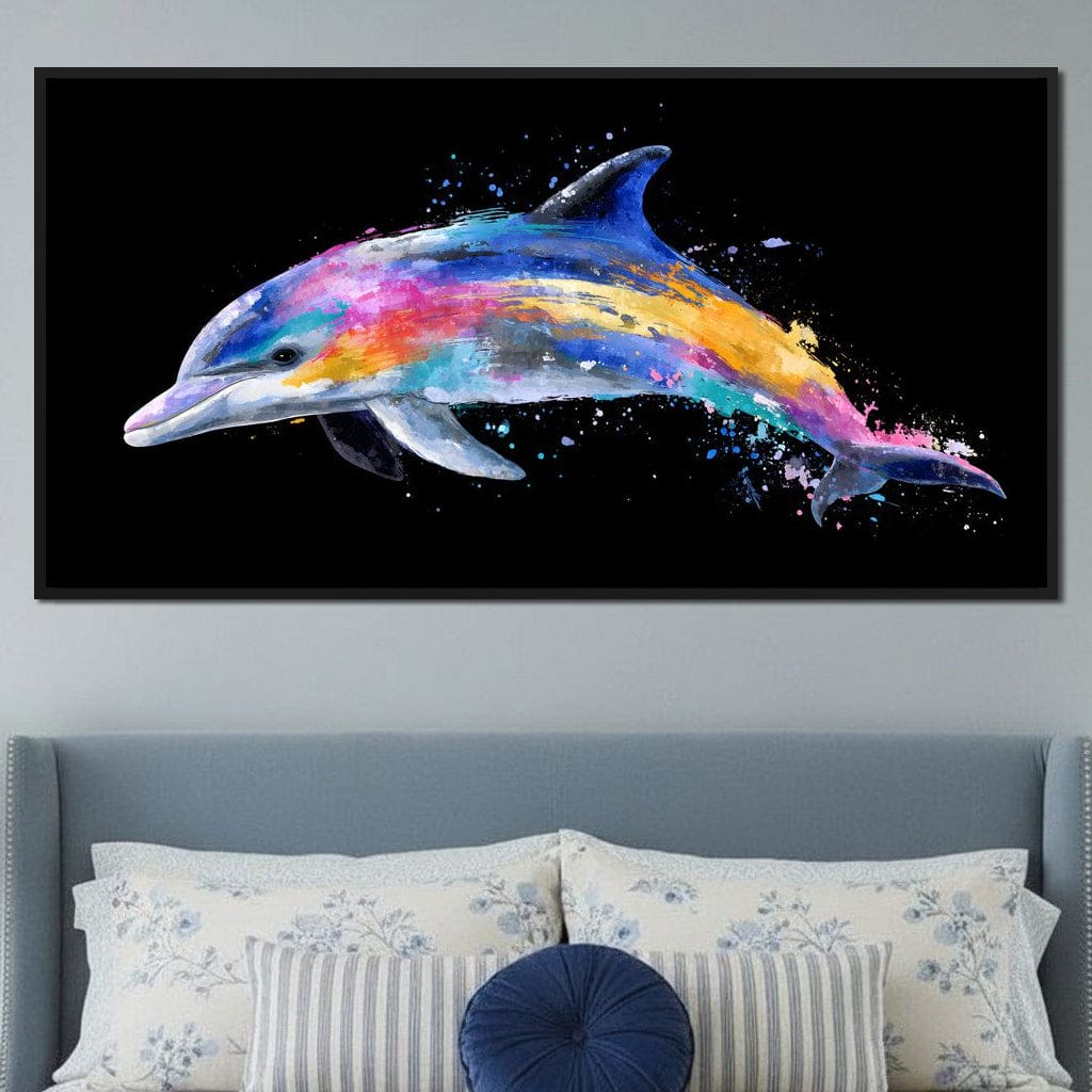 Rainbow Dolphin Splash Flight Canvas Wall Art