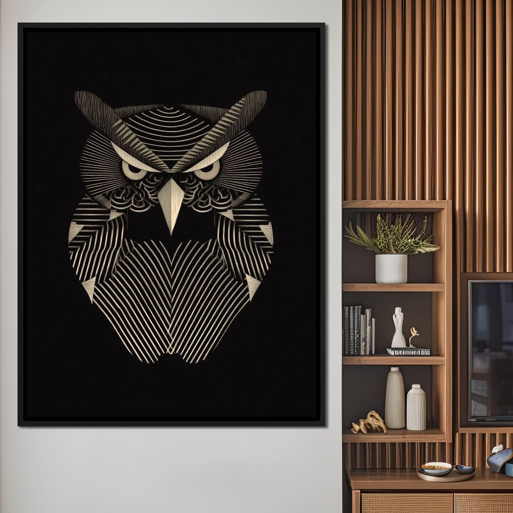 Golden Geometric Owl Guardian Canvas Wall Art