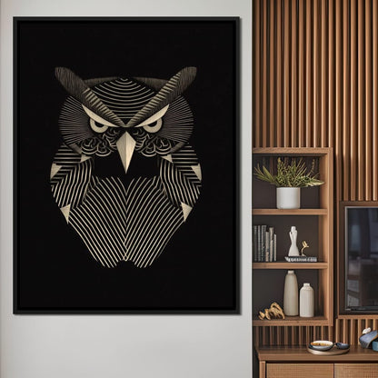 Golden Geometric Owl Guardian Canvas Wall Art