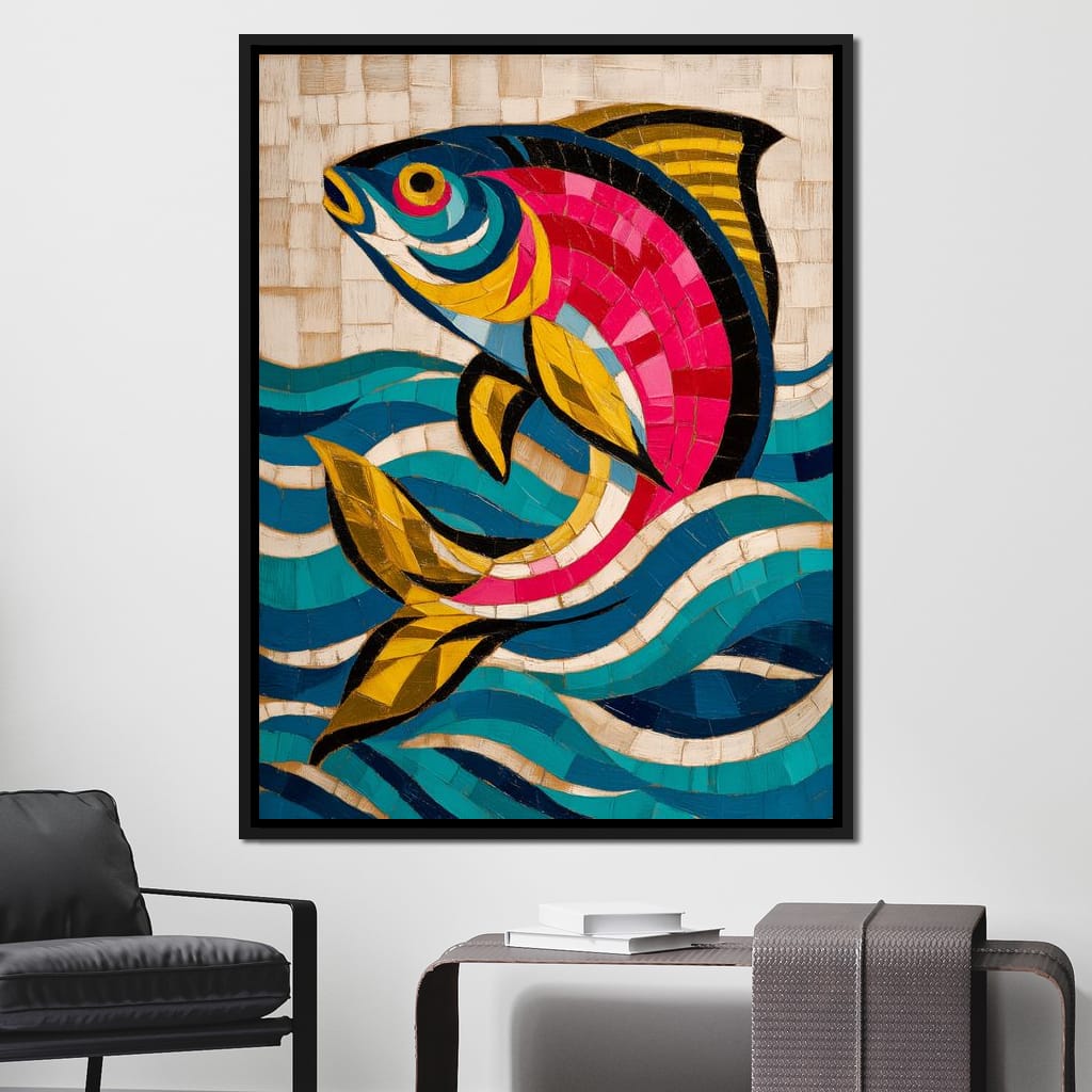 Vibrant Tropical Fish Mosaic Canvas Wall Art