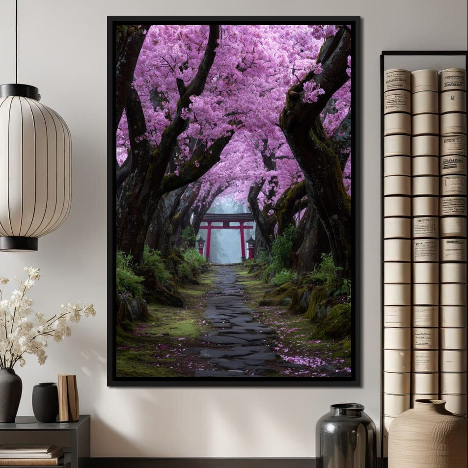 Sakura Gate Pathway Stillness Canvas Wall Art