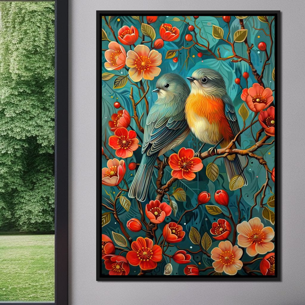 Songbirds Perched in Blooms Canvas Wall Art