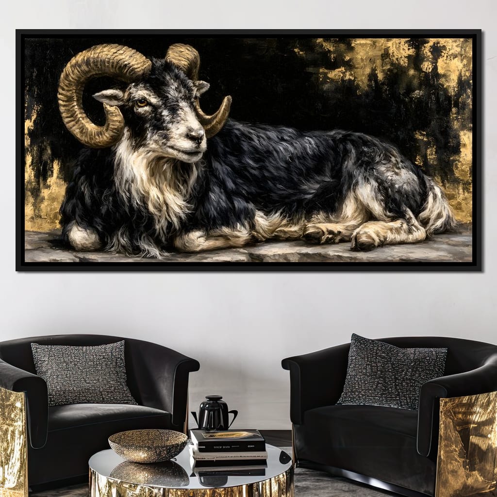 Watchful Ram of the Gilded Void Canvas Wall Art