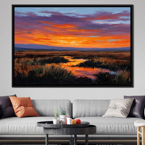 Sunset River Over Marshland Canvas Wall Art