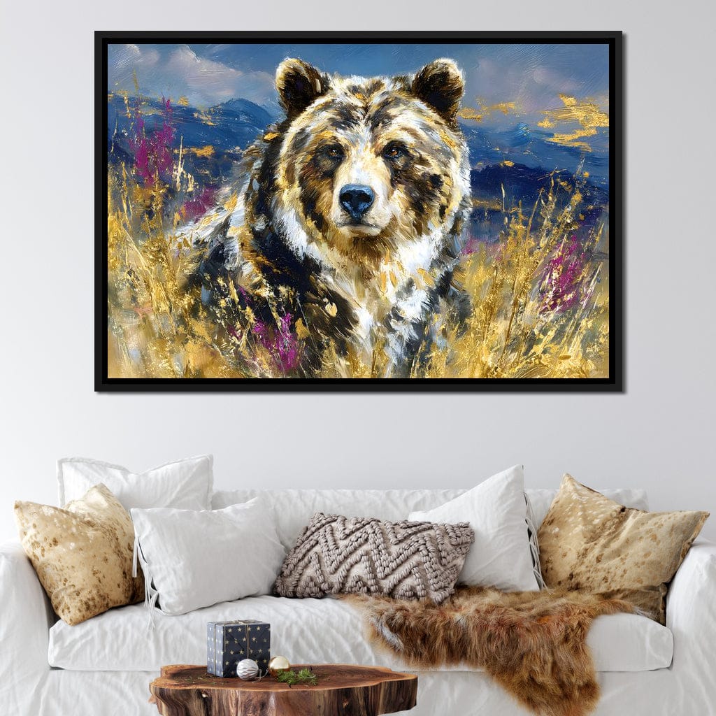 Golden Grizzly Mountain Calm Canvas Wall Art