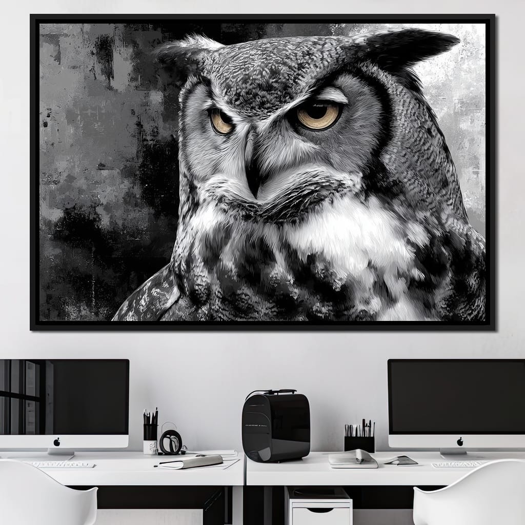 Noir Owl Golden Eyes Portrait Canvas Wall Art