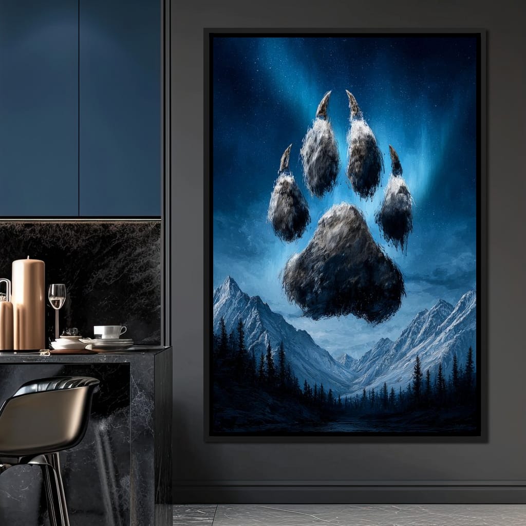 Celestial Wolf Paw Over Peaks Canvas Wall Art