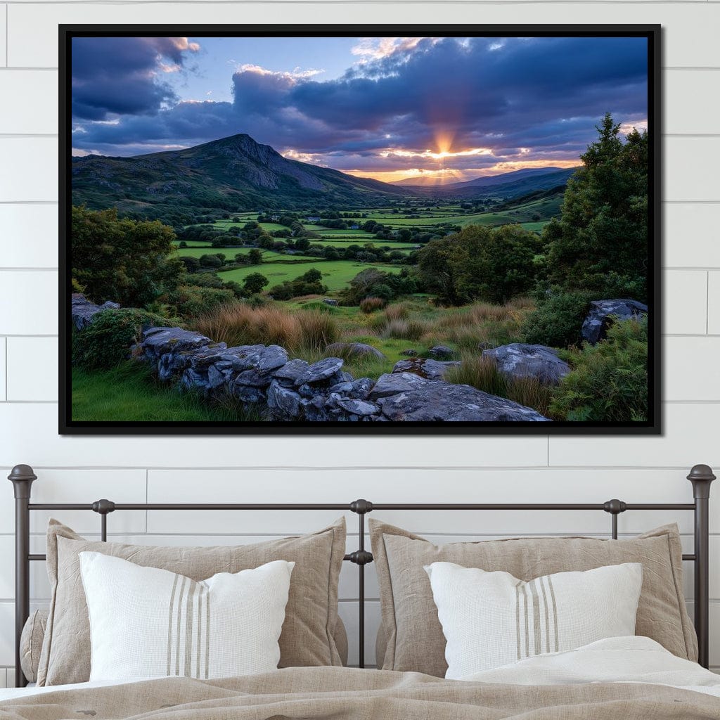 Sunbeams Over Green Valley Canvas Wall Art
