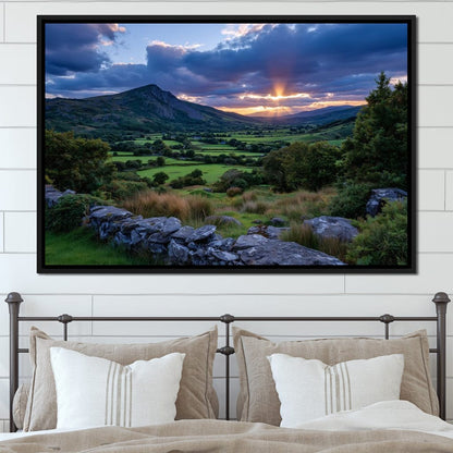 Sunbeams Over Green Valley Canvas Wall Art